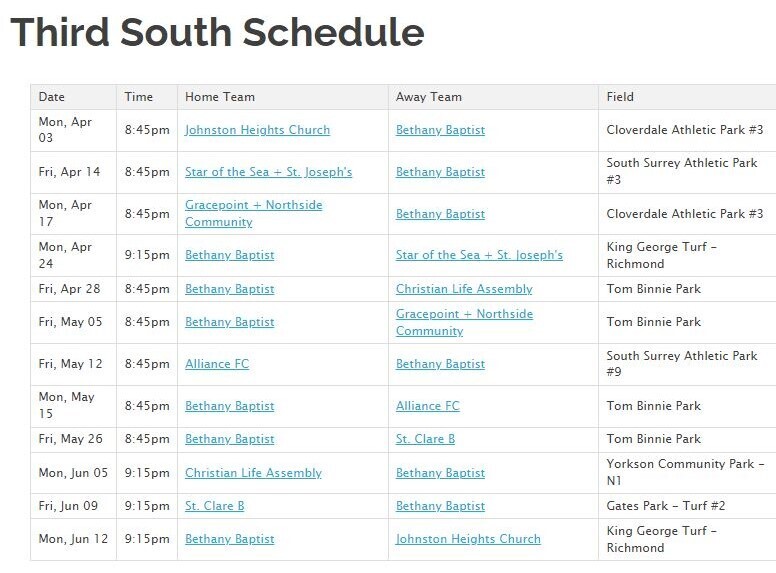 Soccer schedule